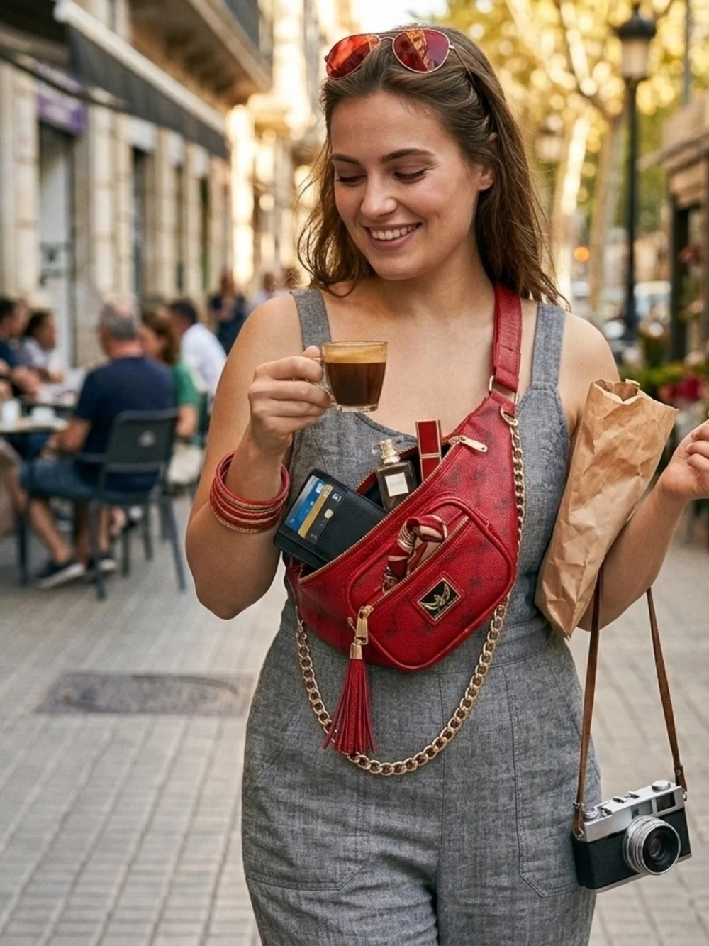 Wendy Keen Red Monogram Fanny Pack Belt Bag Crossbody Sling | Like New